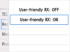 شاشة الإعداد User-friendly RX: تحديد ON