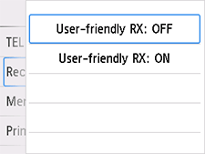 شاشة الإعداد User-friendly RX: تحديد OFF