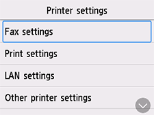 Bildschirm „Faxeinstellungen“: Faxeinstellungen auswählen