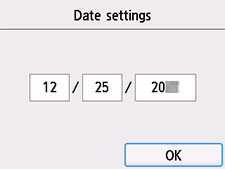 Bildschirm zur Bestätigung des Datums