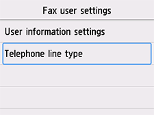 Bildschirm „Fax-Benutz.einst.“: „Telefonleitungstyp“ auswählen