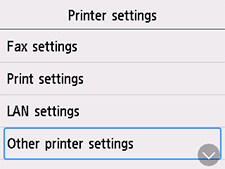 Printer settings screen: Select Other printer settings