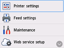 Tela Configurações: Selecionar Configs. da impressora