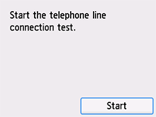 Tela da Configuração fácil: Iniciar o teste de conexão de linha telefônica.