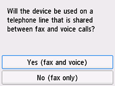 Tela Configuração fácil: Selecionar Sim (fax e voz)