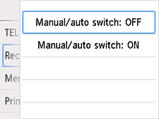 Tela de configuração de Comutador Manual/Autom.: Selecione DESATIVADO