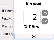 Ring count setting screen