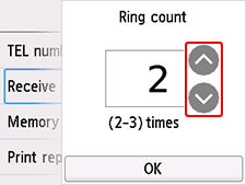 Ring count setting screen