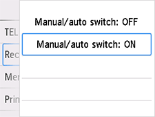 Manual/auto switch setting screen: Select ON