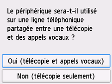 Écran Configuration facile&nbsp;: Sélection de Oui (télécopie et appels vocaux)