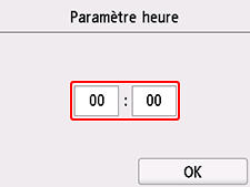 Écran Paramètres heure