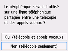 Écran Configuration facile : Sélection de Non (télécopie seulement)