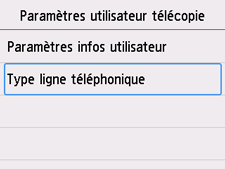 Écran Par. util. télécopie&nbsp;: Sélection du type de ligne téléphonique
