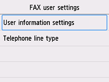 شاشة FAX user settings: تحديد User information settings