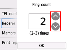 Ring count setting screen