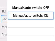 Bildschirm zur Einstellung von Wechsel manuell/automatisch: EIN auswählen