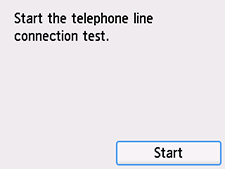 Easy setup screen: Start the telephone line connection test.