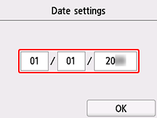 Pantalla Configuración de fecha