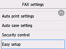 FAX settings screen: Select Easy setup