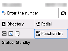 FAX screen: Select Function list