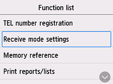 Function list screen: Select Receive mode settings