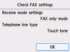 Easy setup screen: Check FAX settings