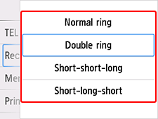 FAX ring pattern setting screen