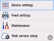 Tela Configurações: Selecionar Configurações do dispositivo