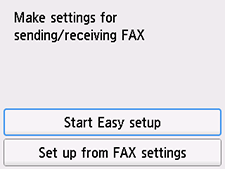 Tela da Configuração fácil: Definir configurações para enviar/receber FAX