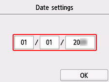 Date settings screen