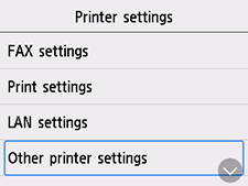Printer settings screen: Select Other printer settings