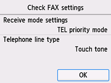 Easy setup screen: Check FAX settings