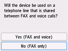 Easy setup screen: Select No (FAX only)