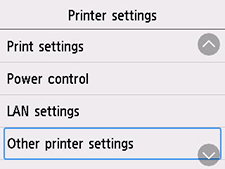 Printer settings screen: Select Other printer settings