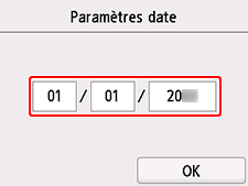 Écran Paramètres date