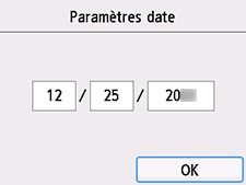 Écran de confirmation de la date