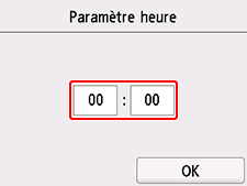 Écran Paramètres heure
