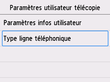 Écran Par. util. télécopie&nbsp;: Sélection du type de ligne téléphonique