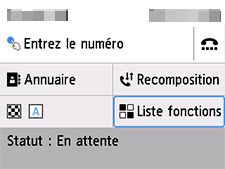Écran Télécopie&nbsp;: Sélection de Liste fonctions