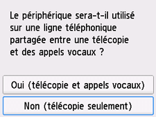 Écran Configuration facile&nbsp;: Sélection de Non (télécopie seulement)