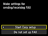 Bildschirm Einfache Einrichtung: Einstellungen für Senden/Empfangen von FAX festlegen
