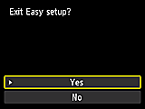 Easy setup screen: Exit Easy setup?