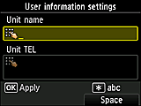 User information settings screen