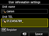 User information settings confirmation screen