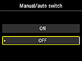 Manual/auto switch setting screen: Select OFF