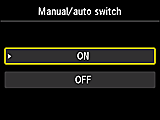 Manual/auto switch setting screen: Select ON