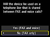 Easy setup screen: Select No (FAX only)