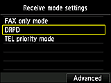 Receive mode settings screen: Select DRPD