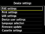 Pantalla Config. dispositivo: Seleccione Configuración FAX