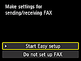 Pantalla Configuración fácil: Realice la configuración para enviar/recibir FAX